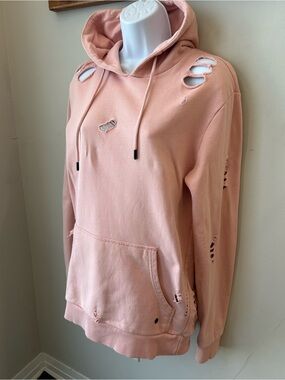 Blush Pink Distressed Hoodie Grunge Y2K Emo Alt Streetwear Small